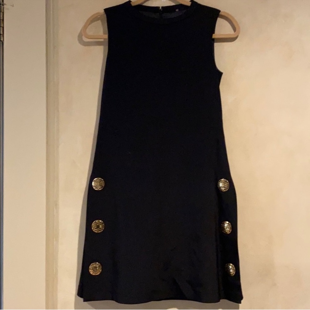 Elie Tahari Black Mini Dress with Gold Buttons